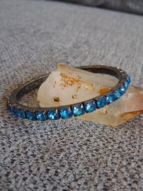 Aqua Blue Rhinestone Bangle Bracelet - Women's Jewelry